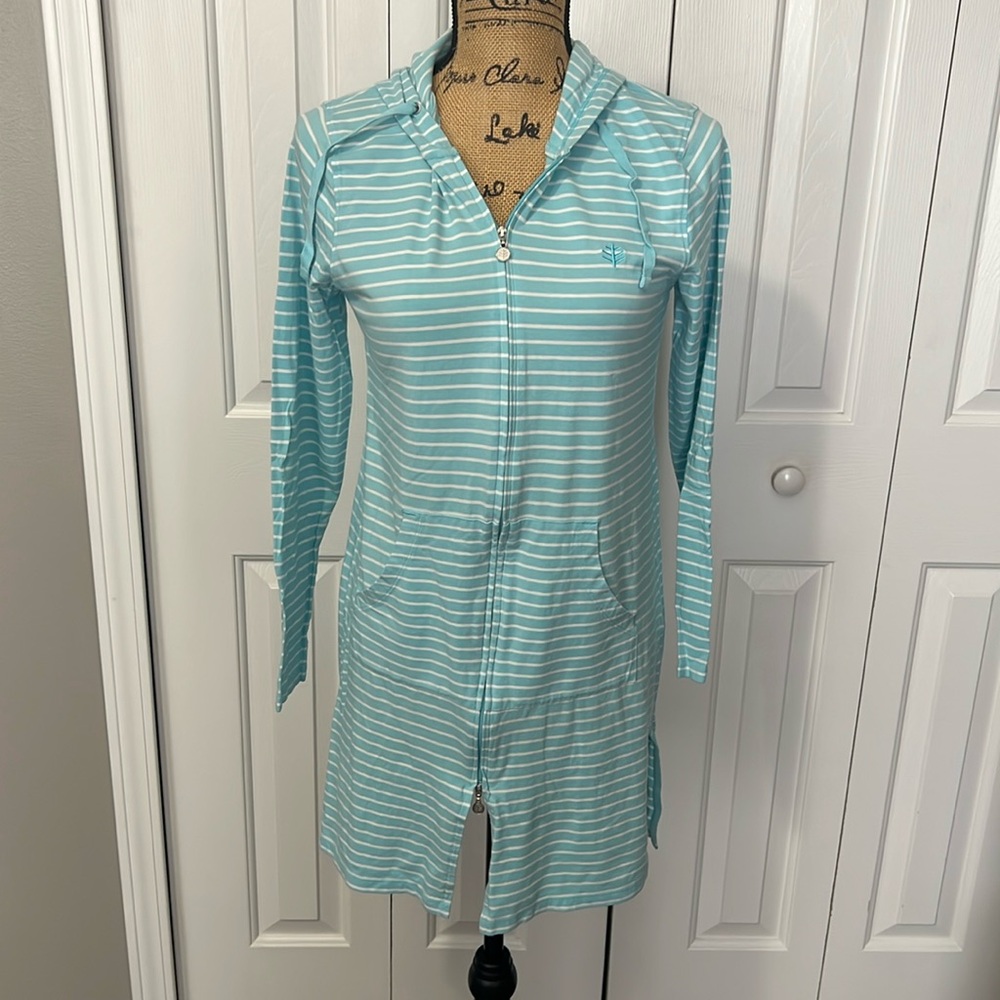 Coolibar Blue & White Stripe Cabana Hoodie